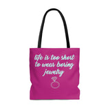 AJB Logo Ayemorenas Jewelry Box - Boring Jewelry - AOP Tote Bag - Fuchsia Pink
